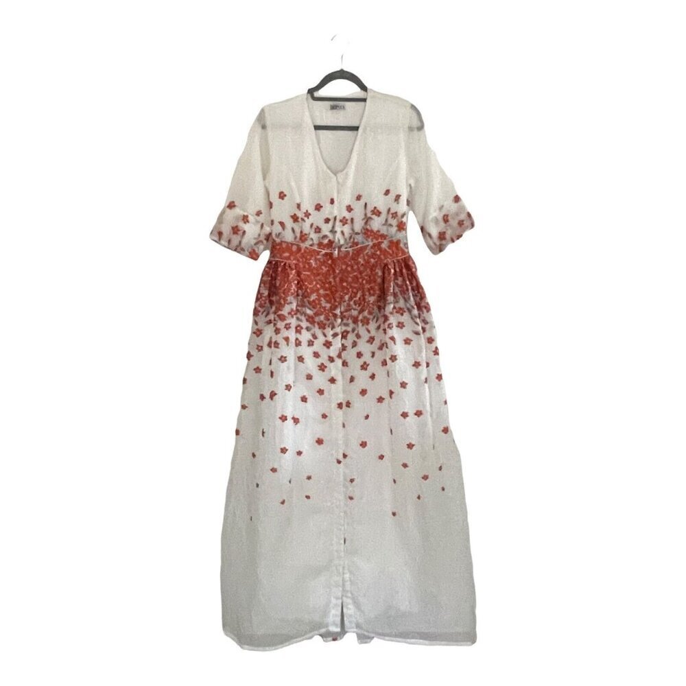 BARUNI Size S Floral Jacquard Maxi Dress Button Front